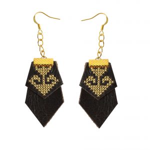 black leather designer earrings