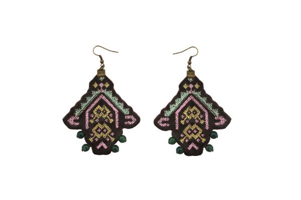Brown leather ethnic earrings