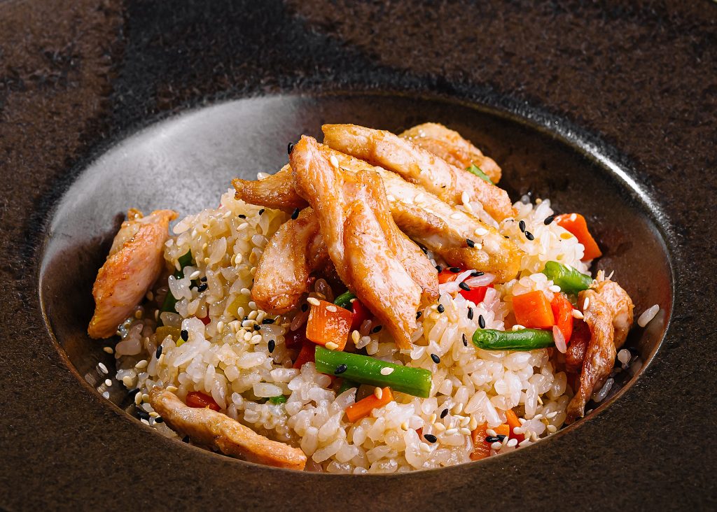 fried rice with vegetables and chicken for a quick meal