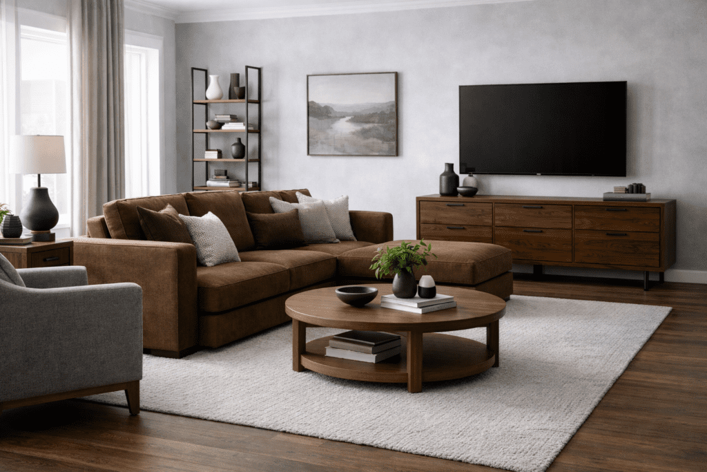 Living room in grey, neutral tones