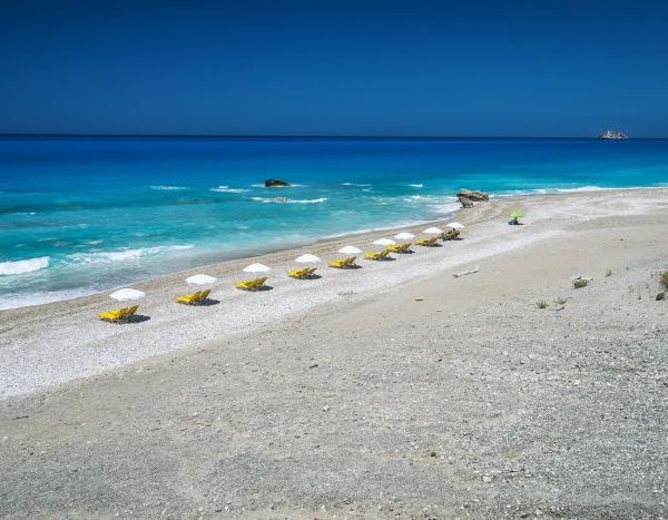 Beach photo in the winter season in Greece, warm temperatures