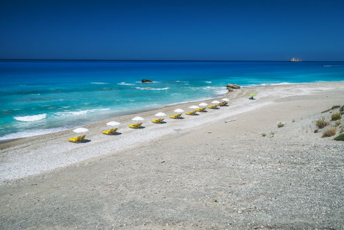 Beach photo in the winter season in Greece, warm temperatures