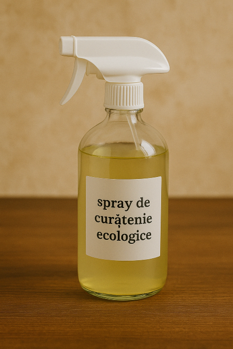 Eco-friendly cleaning sprays stored in reused bottles