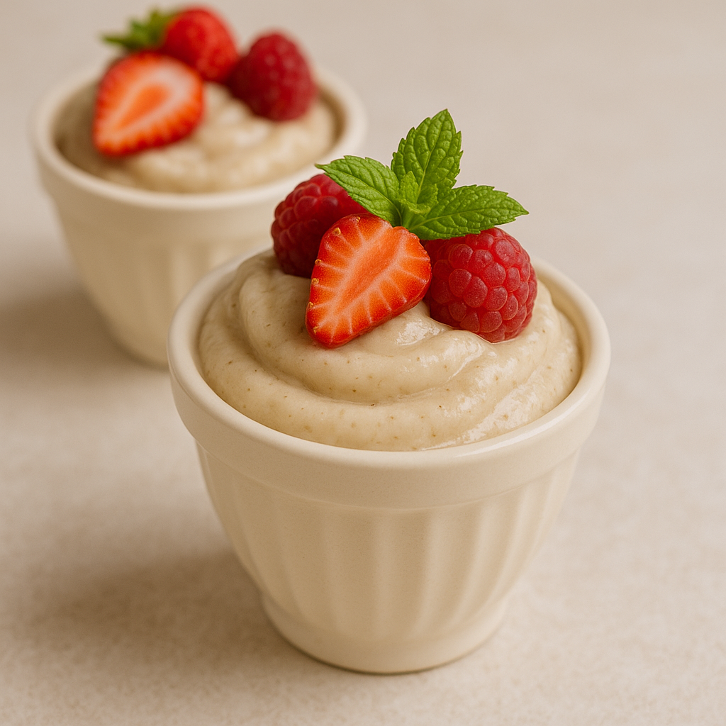 Quick banana ice cream (nice cream) – in bowls, with fresh fruit on top and mint leaves.