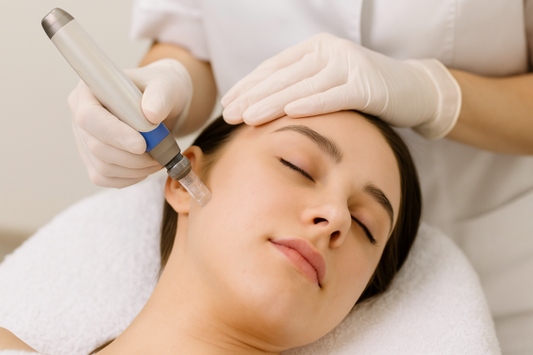 femeie la procedura de Dermapen Microneedling