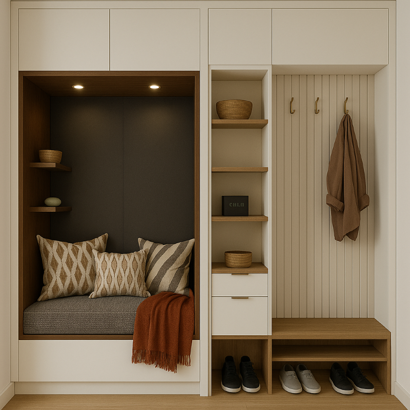 mobilier cu bancauta pentru un hol mic si ingust