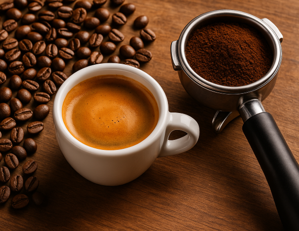 roasted coffee beans, prepared for espresso