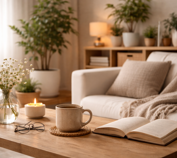 What does slow living mean? Image of a quiet morning in a living room