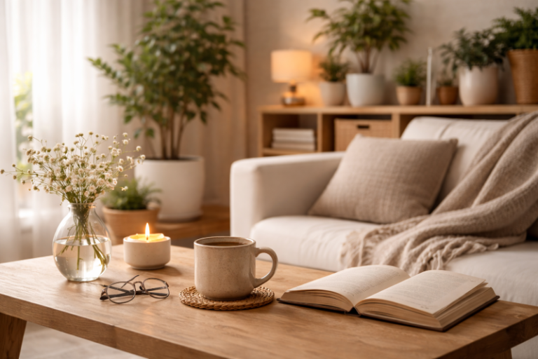 What does slow living mean? Image of a quiet morning in a living room