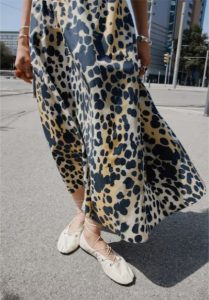Animal print midi skirt, White, Black, Pale Orange