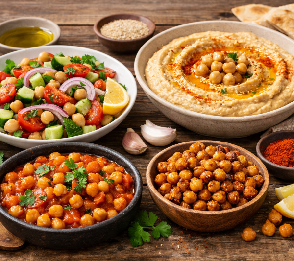 Chickpea menu on rustic table