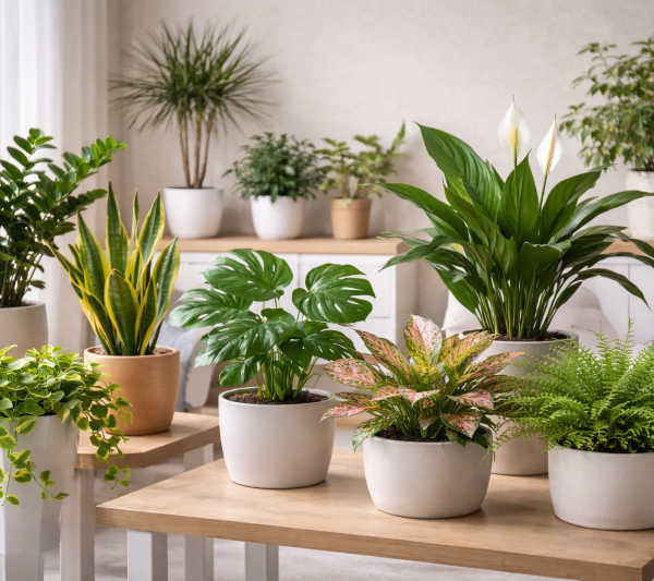 Unpretentious houseplants in a bright room
