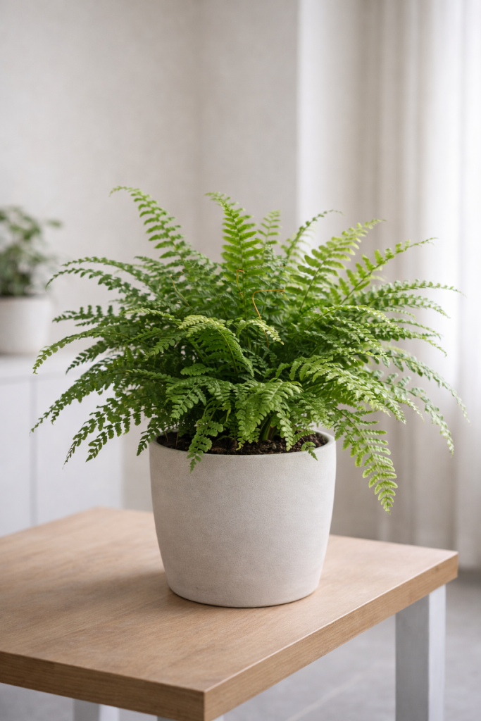 Plante de feriga într-un ghiveci decorativ