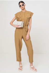 Lyocell jumpsuit with drawstring waist, Khaki