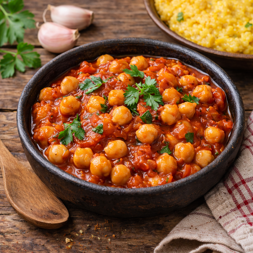 Tocăniță de năut cu mămăligă