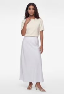 satin white midi skirt
