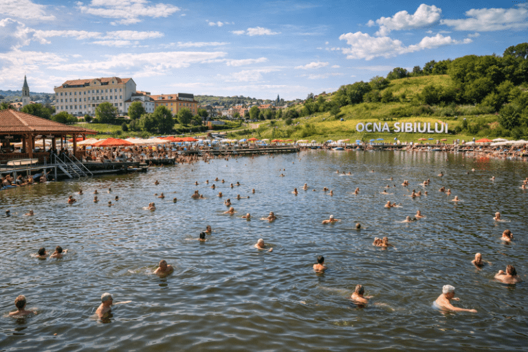 Lacul Ocna Sibiului într-o zi însorită