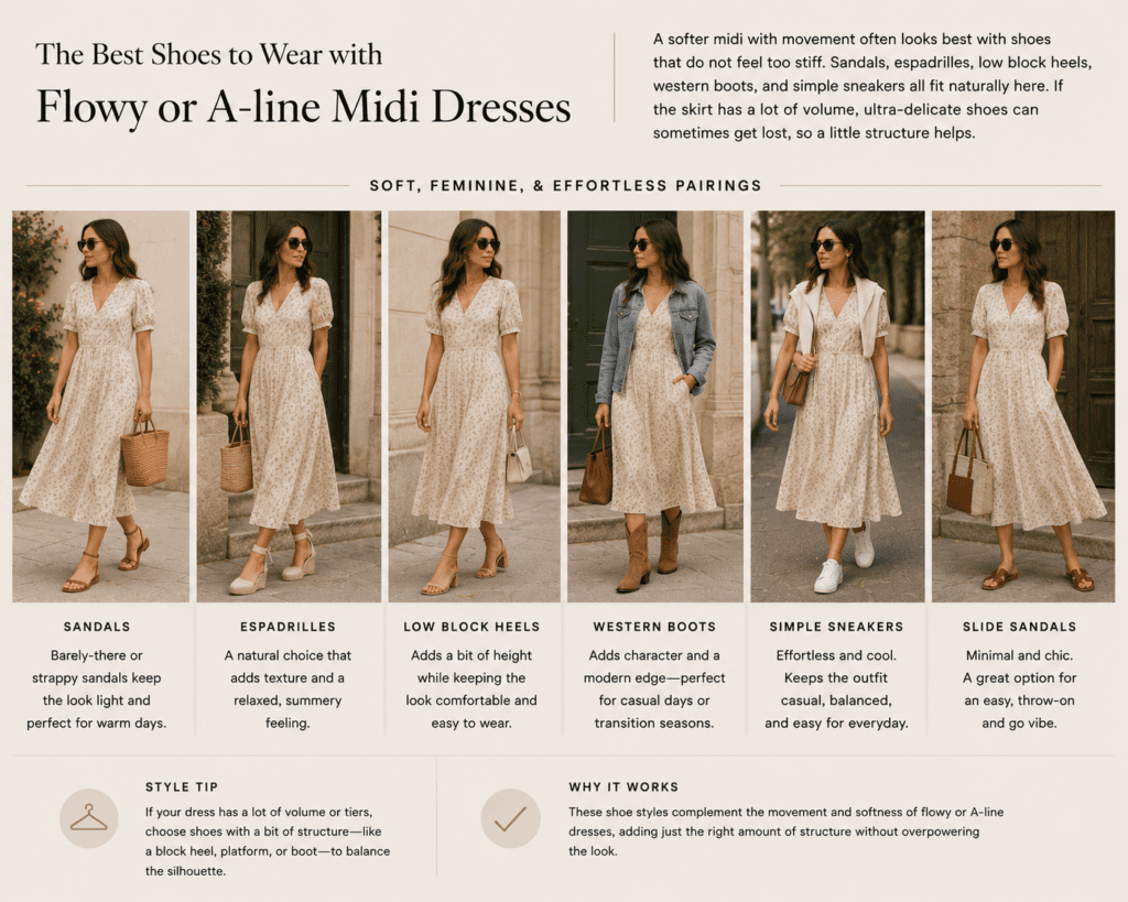 best shoes to paid with a midi dress - alternative outfits