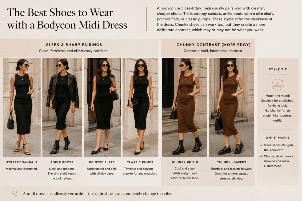best shoes to pair with a midi dress